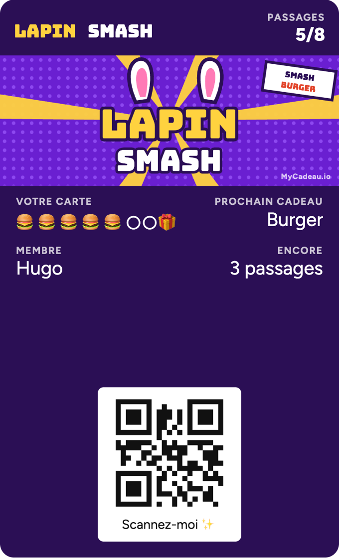 Carte de fidélité Lapin Smash dans le Wallet (exemple)