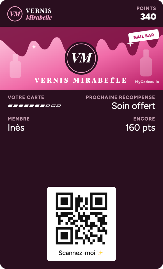 Carte de fidélité Vernis Mirabelle dans le Wallet (exemple)